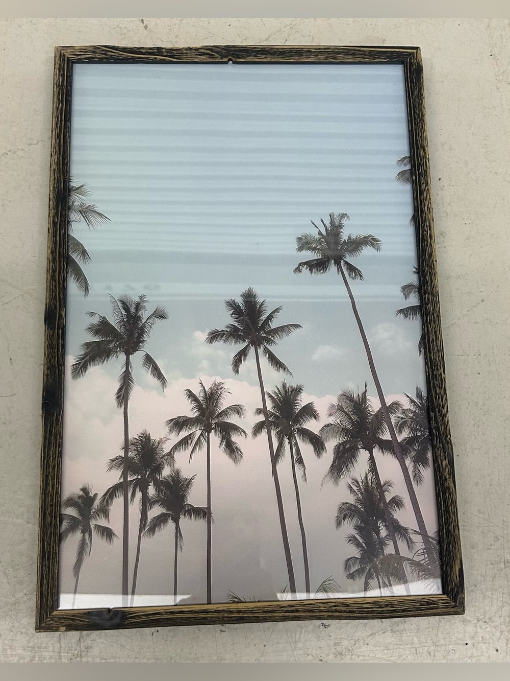 Framed Palm Tree Wall Art - Blue and Pink Tropical Print 12”W x 18”H